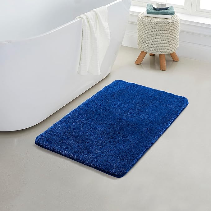 YHF Bathroom Rugs 17" X 24", Extra Thick & Soft Microfiber Shaggy, Machine Washable Bath Mats, Absorbent Bath Rugs, Non-Slip Rubber Backing Bath Mat for Bathroom Floor, Tub and Shower, Royal Blue