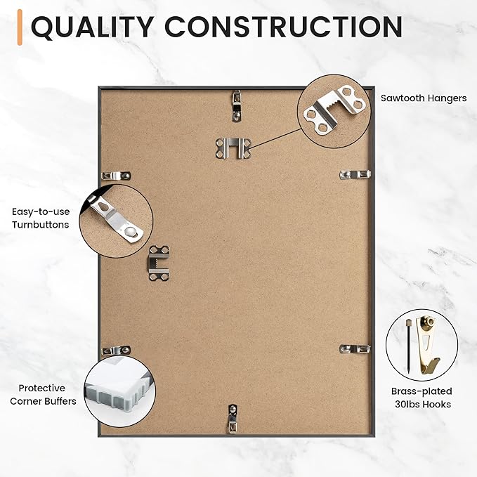 11x14 inch Metal Picture Frame - 11 x 14 Thin Aluminum Photo Frames with 8x10 Removable Mat - High Definition Plexiglass - Vertical and Horizontal Display - Wall Hook Hanging Hardware Included - Black, Set of 4