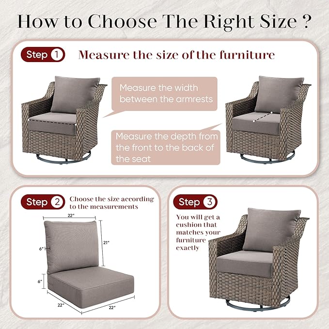 Luxury Outdoor Seat Cushion Set-22 x 22 x 6 Inch Outdoor Chair Cushions with Water Resistant & Removable Cover Outdoor Cushions for Patio Furniture Chair Sofa Couch-Beige