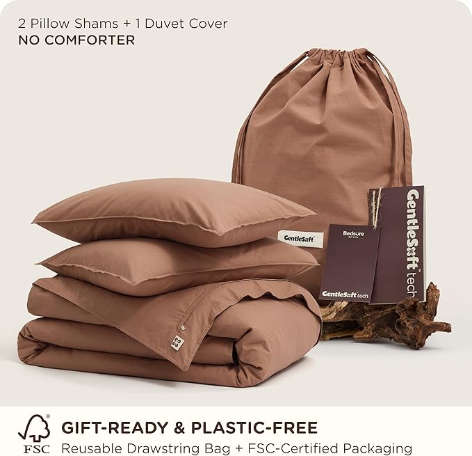 Bedsure Cotton Duvet Cover Full - Luxury Slub Weave 100% Cotton Duvet Cover Set with a Linen Like Textured, Easy Change Durable Bedding Set 3 Pieces, Mocha Mousse, 80" x 90"