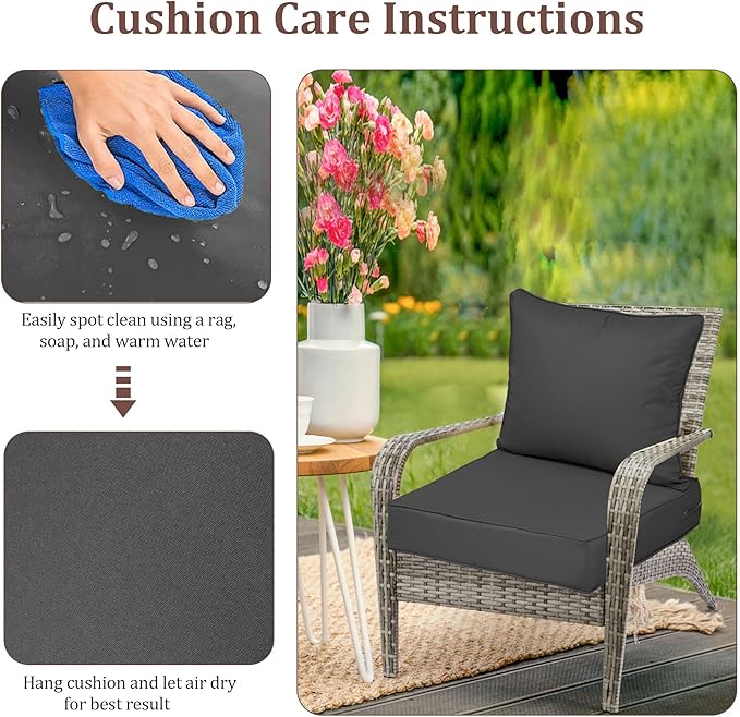 Outdoor Deep Seat Cushions for Patio Furniture Set of 2, Waterproof Outdoor Chair Cushions 22 x 22 x 4'' Patio Furniture Cushion with Fade Resistant Removable Cover, Handle & Straps, Dark Gray