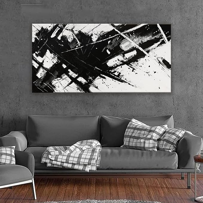 TAIJXAGSG Large Abstract Wall Art For Living Room Abstract art Grunge Room Canvas Art Wall Decor 29" X 58" Painting Black And White Wall Art For Bedroom Office Home Wall Decor