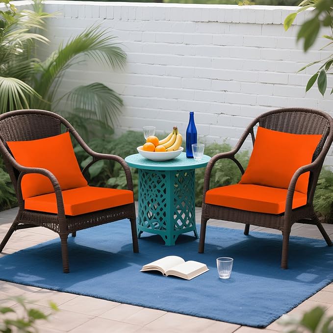 Outdoor Seat Cushion Set 24 x 24 In, Water-Resistant & Fade-Resistan, Patio Furniture Cushions with Removable Cover Deep Seat & Back Cushion with Handle and Adjustable Straps for Chair Sofa,2PC