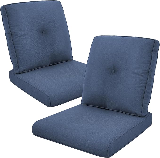 Patio Cushions for Outdoor Furniture - 22×24 Inches High Back and Deep Seating Outdoor Cushion for Patio Chairs Sofa Couch Loveseat Water Resistant(Blue/2 Set/Button)