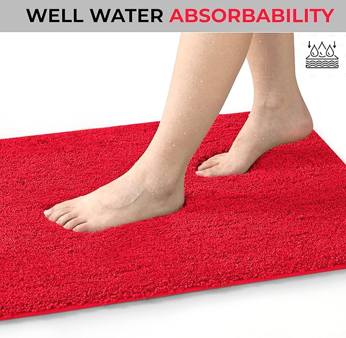 YHF Bathroom Runner Rugs 17" X 59", Extra Thick & Soft Microfiber Shaggy, Machine Washable Bath Mats, Absorbent Bath Rugs, Non-Slip Rubber Backing Bath Mat for Bathroom Floor, Tub and Shower, Red