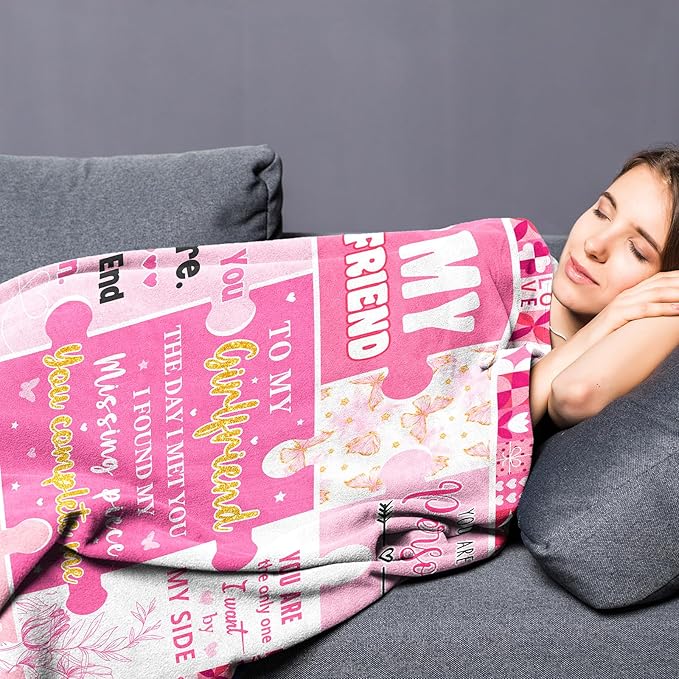 Gifts for Girlfriend from Boyfriend - Valentines Day Girlfriend Gifts for Birthday Mothers Day Christmas - Anniversary Romantic Gift for Her Women - Cute GF Gift Ideas - Soft Flannel Blanket 60"x50"