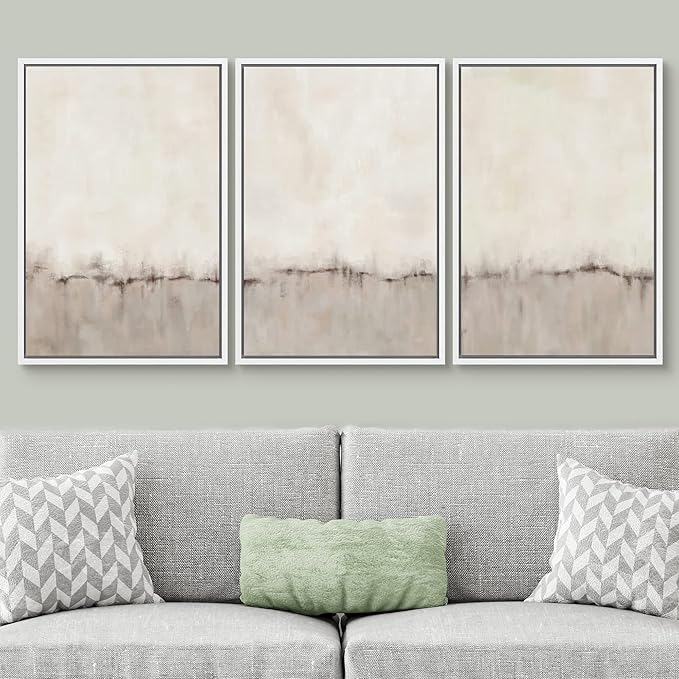 SIGNWIN Framed Canvas Print Wall Art Set Grunge Brown Gray Pastel Landscape Shapes Abstract Illustrations Modern Art Decorative Nordic Chic Calm for Living Room, Bedroom, Office - 24"x36"x3 White