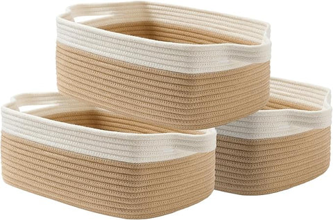 KALLAX Small Woven Basket, 14 x 10 x 5.6 Inches, Small Storage Baskets for Organizing, Gift Baskets Empty, Cute Rope Shelf Closet Storage Bins for Shelves, Dog Toy Basket, White & Brown