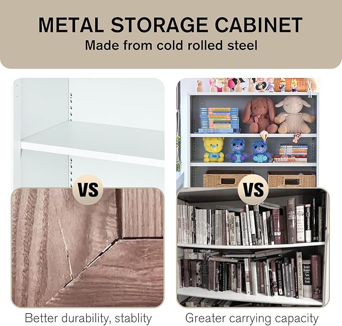 Metal Bookcase with Back Panel, 5 Tier Open Shelf Bookcase with Adjustable Shelves,23.54 Wide Storage Cabinet Sturdy Steel Cube Shelf Organizer, Free Standing Display Unit