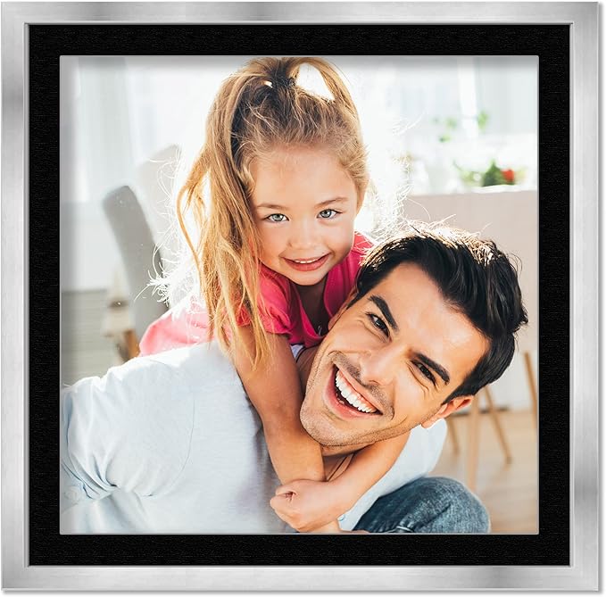 10x10 Frame with Mat - Silver 13x13 Frame Wood Made to Display Print or Poster Measuring 10 x 10 Inches with Black Photo Mat
