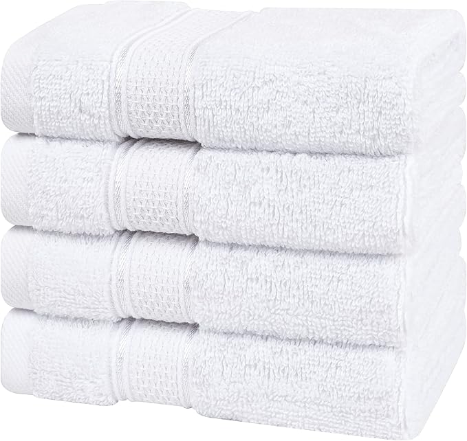 American Soft Linen Salem Washcloth Sets, 4 Piece Luxury 600 GSM 100% Cotton Washcloths for Bathroom, 13x13 inches Washrags Premium Quality Hand Face Towels, White
