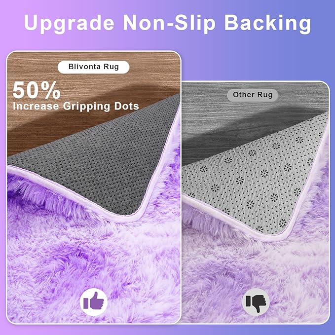 6x9 Tie Dyed Purple Large Plush Area Rugs for Living Room, Shag Fuzzy Rug for Bedroom, Ultra Soft Fluffy Furry Carpets for Kids Room, Indoor Carpet Nursery Rugs for Kids Room Home Decor