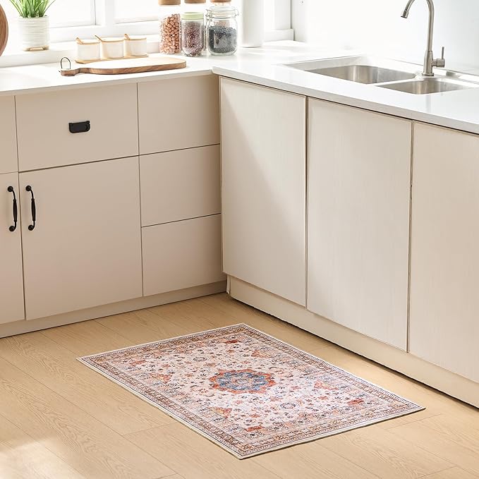 Vintage Big Seal Carpet with Light Pink Base Small Area Rugs 2x3, Throw Rug with Rubber Backing Washable