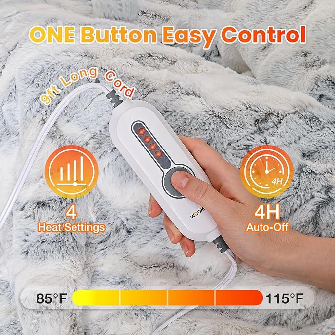 WOOMER Electric Heated Throw Blanket 50"x 60", Reversible Super Cozy Faux Fur&Sherpa, Fast Heating,4 Heating Levels & 4H Auto Off, Machine Washable, Overheat Protection,Gift