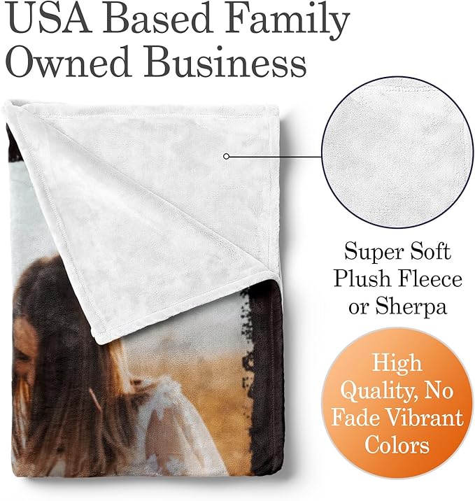 Ships Next Day, Custom Blanket with Picture and Text - Printed in USA, Personalized Photo Blanket with Text (Fleece 50x60)