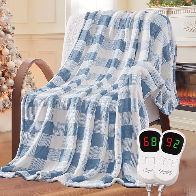 Homemate Electric Blanket Heated Queen Size - 84“x90“ Ultra Soft Cozy Flannel Heating Blanket with 10 Fast Heat Levels 8 Hours Auto Off Over-Heated Protection ETL Certification Keep Warm in Home