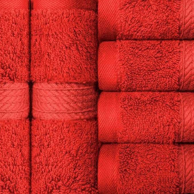 BLUENILEMILLS Premium Towel Collection, Egyptian Cotton Towels for Shower and Bathroom Assorted 4-Piece Hand Towel Set, 20" x 30", Red by Blue Nile Mills