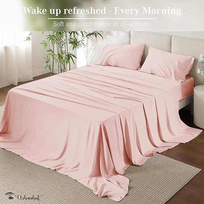 URBANHUT 700 Thread Count Full Size Egyptian Cotton Sheets, 4Pc Sheet Set Soft Luxury Bed Sheets for Full Size Bed, Sateen Weave Hotel Sheets, 14'' Elasticized Deep Pocket - Blush Pink