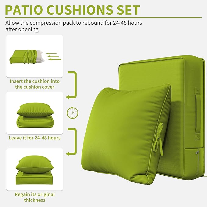 Premium Outdoor Seat Cushion Chair Cushions for Patio Furniture 22 L X 24 W X 4 H Waterproof & Fade Resistant Deep Seat and Backrest Cushion Set with Removable Covers for Chair, Sofa