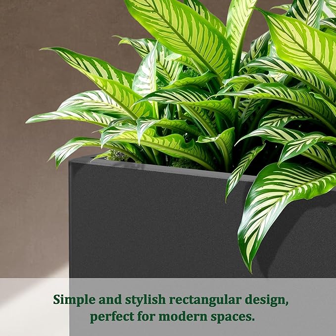 Large Rectangle Planter Metal Black Planter Box with a Drainage Hole and a Removable Divider Indoor Outdoor Porch Pots for Tall Plants, Trees, Flowers 37.99"x 15" x 16.26" Black