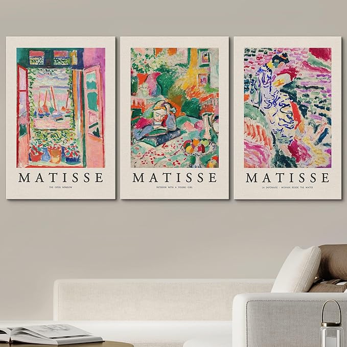 wall26 Canvas Wall Art Print Set French Floral Rainbow Landscapes Henri Matisse Nature Plants Illustrations Modern Relax/Calm Multicolor for Living Room, Bedroom, Office - 24"x36" x 3 Panels