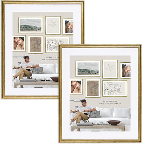 Camden Reed Set of Two Luxe Poster Frames Matted to 16x20 Inches, 20x24 Inch, Brass