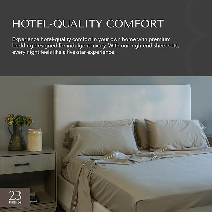 23 THREADS Z101 Series 100% Cotton Bed Sheets and Pillowcases Set, 15 Inch Deep Pocket, Luxury Sustainable Bedding Linen, King, Smokey Taupe