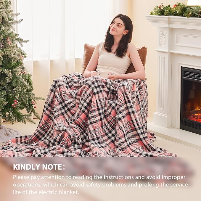 Homemate Electric Blanket Heated Queen Size - 84“x90“ Ultra Soft Cozy Flannel Heating Blanket with 10 Fast Heat Levels 8 Hours Auto Off Over-Heated Protection ETL Certification Keep Warm in Home
