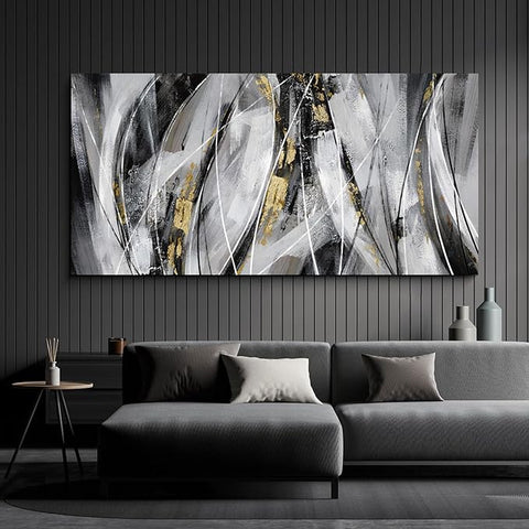 KLAKLA Abstracr Wall Art for Office - Black Wall Decor Gold White Gray Abstracr Canvas Wall Art - Bedroom Art Painting Picture Artwork for Wall - 20x40 Inches