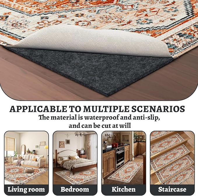 100% Waterproof Rug pad, 5x7 ft Area Rug Non-Slip Rug Pads, 1/4" Thick Carpet Pads for All Floors and finishes, Felt pad for Hardwood Floors, Keep Carpets in Place Soft and Secure