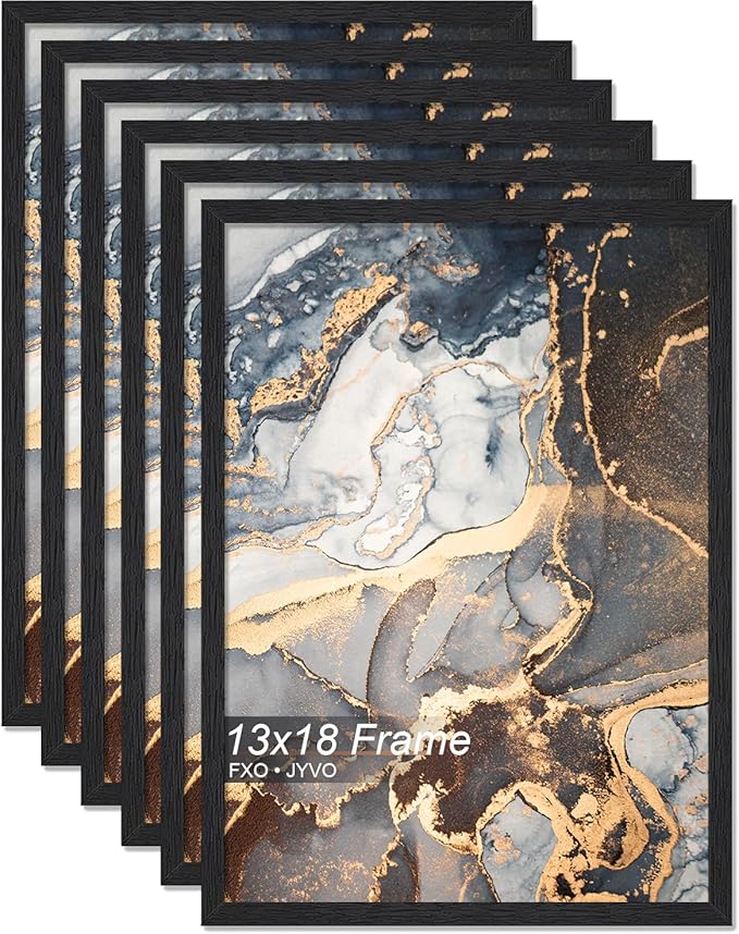 Engineered Wood 13x18 Picture Frame Set of 6, Black Frame for 13 x 18 Inch Picture Poster Photo, Light Weight 13 by 18 Frame with Wood-grain for Wall - 6 Pack/Black/13 x18