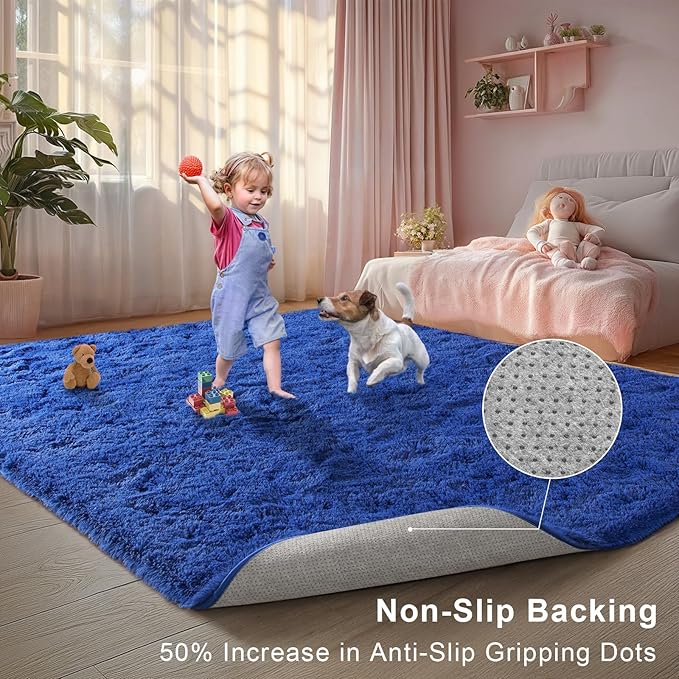 Area Rugs for Bedroom Living Room, 4x6 Soft Large Fluffy Fuzzy Shag Plush Furry Carpet, Soft Indoor Floor Mat for Kids Nursery Home Dorm Office Decor Aesthetic, Blue