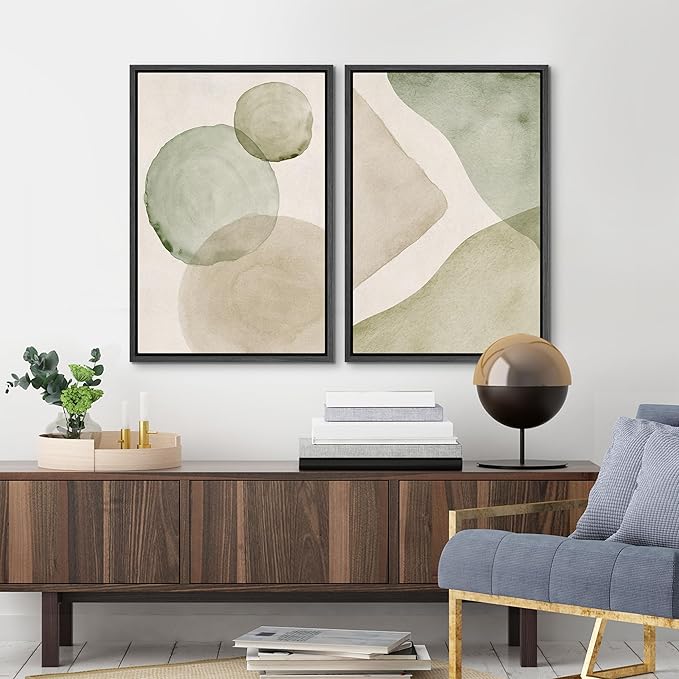 MUDECOR Framed Canvas Print Wall Art Dynamic White Brushstroke Abstract Illustrations Modern Art Decorative Bohemian Colorful Chic for Living Room, Bedroom, Office - 16"x24"x2 Black