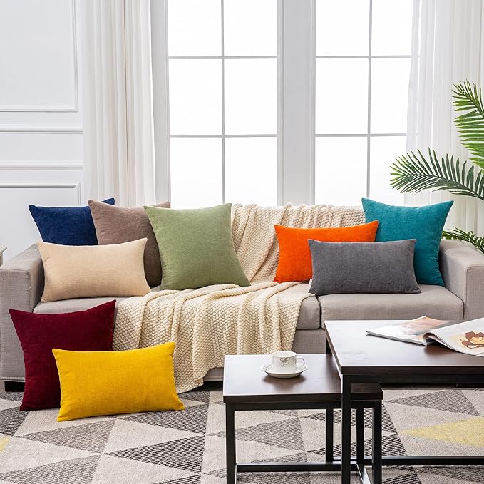 GAWAMAY Decorative Chenille Throw Pillow Covers 26x26 Inch Pack of 2, Soft Square Couch Pillow Cover for Sofa Cushion Living Room Bedroom Solid Dyed Oversized Pillowcases Teal 66x66cm (ONLY Covers)