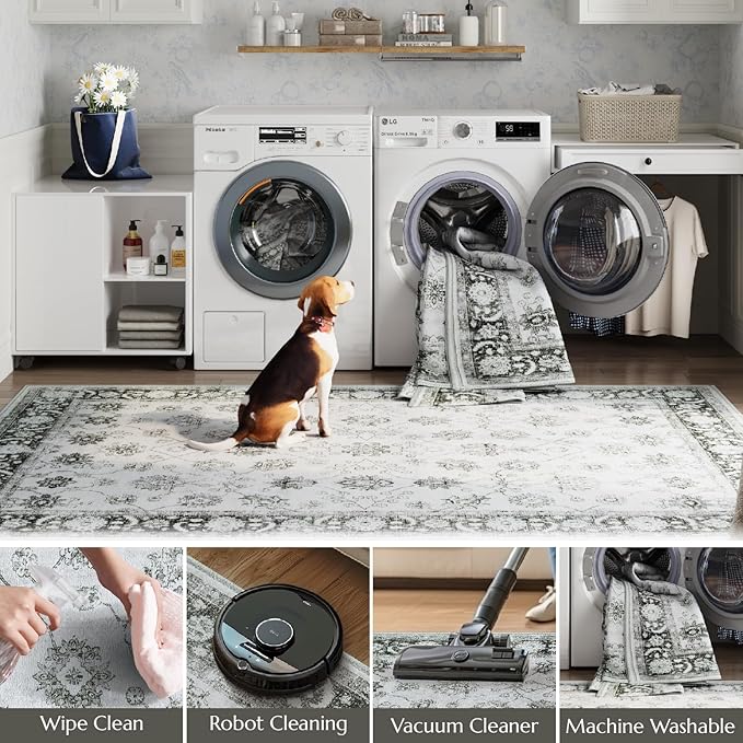 jinchan Area Rug 2x3 Washable Vintage Floral Rug Indoor Entryway Non-Slip Door Mats Soft Carpet for Living Room Bedroom Bathroom Home Office Grey