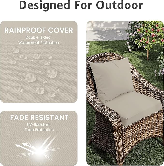 Outdoor Chair Cushions 19 x 19 x 3 Inch, Waterproof & Fade Resistant Patio Seat Cushion for Furniture with Handle and Ties, Thick Seating Pads for Outside Sofa Couch Set of 2, Cream