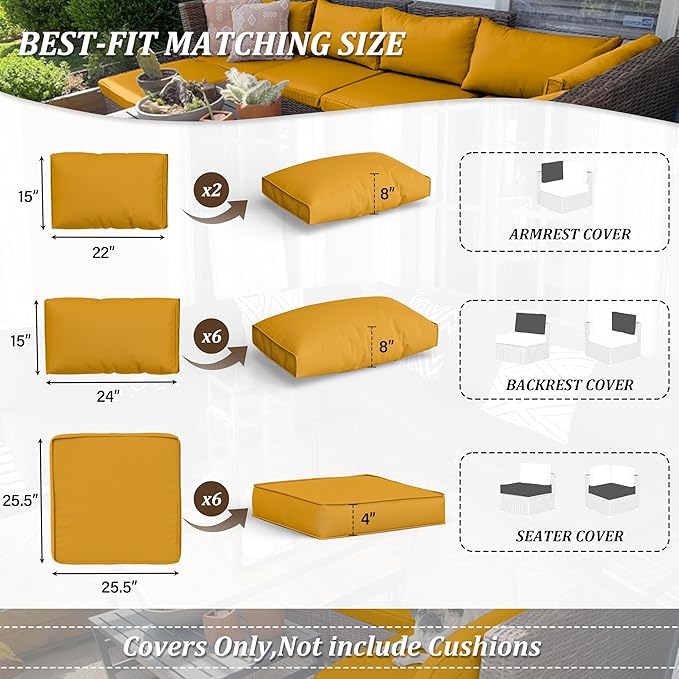 14 Pcs Outdoor Cushion Covers Patio Cushion Slipcovers Replacement Splash Proof with Zipper for Outdoor Furniture, Patio Sofa Couch 3 Sizes, Covers Only