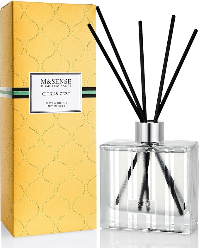M&SENSE Citrus Zest Scent Diffuser - 7.04 oz Citrus Zest Reed Diffusers for Home, Scented Diffuser Gifts for Her, Home Fragrance Diffusers with Sticks for Bathroom Bedroom & Shelf Décor