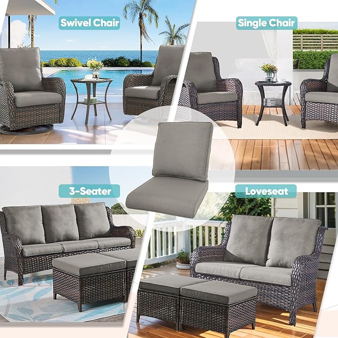 Patio Cushions for Outdoor Furniture - 22×24 Inches High Back and Deep Seating Outdoor Cushion for Patio Chairs Sofa Couch Loveseat Water Resistant(Grey/1 Set/No Button)
