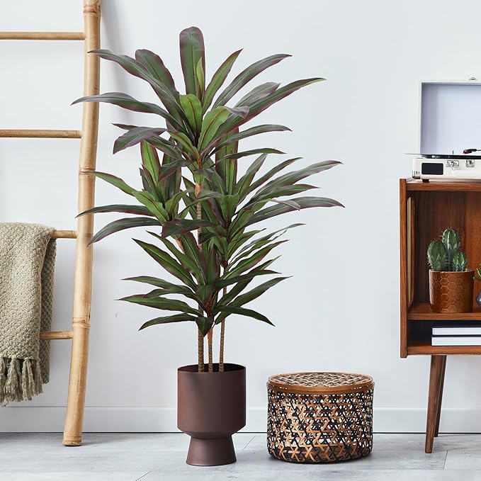 Dracaena Artificial Plant 4ft Red Yucca Silk Tree Faux Plants Indoor Tall Fake House Floor Plants Realistic Artificial Trees for Home Office Decor Indoor Outdoor Housewarming Gift