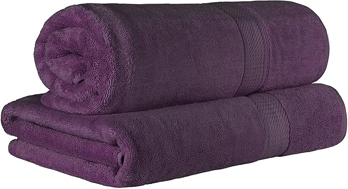 BLUENILEMILLS Premium Towel Collection, Egyptian Cotton Towels for Shower and Bathroom 2-Piece Bath Sheet Set, 34" x 68", Plum by Blue Nile Mills