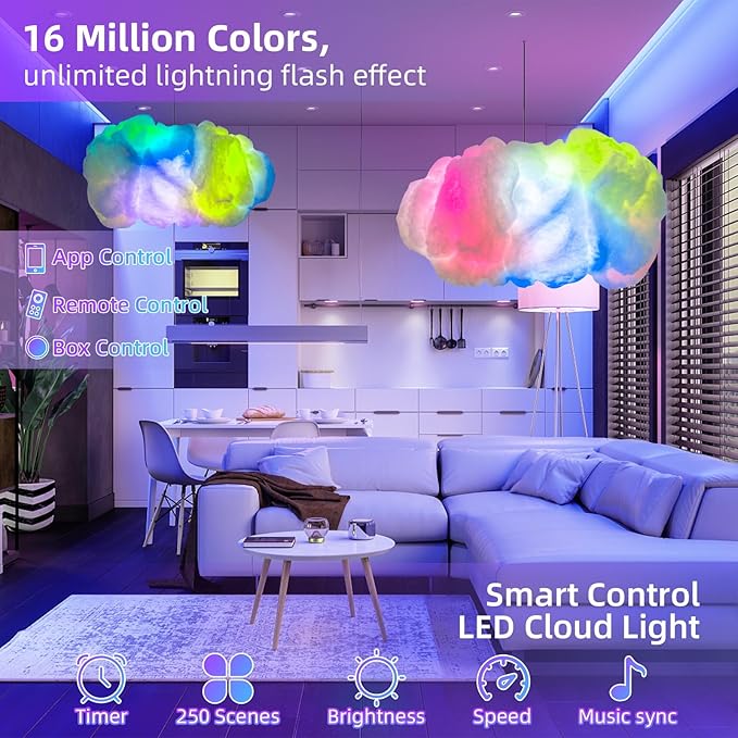 Cloud Lights for Ceiling - Aesthetic Mood Light, Music Sync App Control Wall Light Color Changing Strip Lights, Cool Stuff for Kids Room Decor