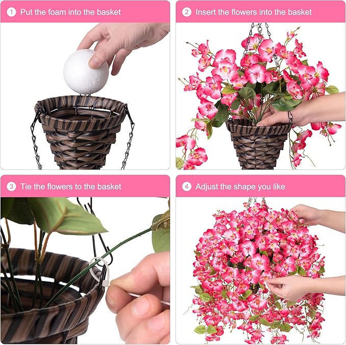 Ivydale Artificial Faux Hanging Flowers Plant Baskets for Outdoors Decoration, Fake Hibiscus UV Resistance Realistic Silk Flower for Outside Home Patio Porch Balcony Garden Wedding (H-Pink, Hibiscus)