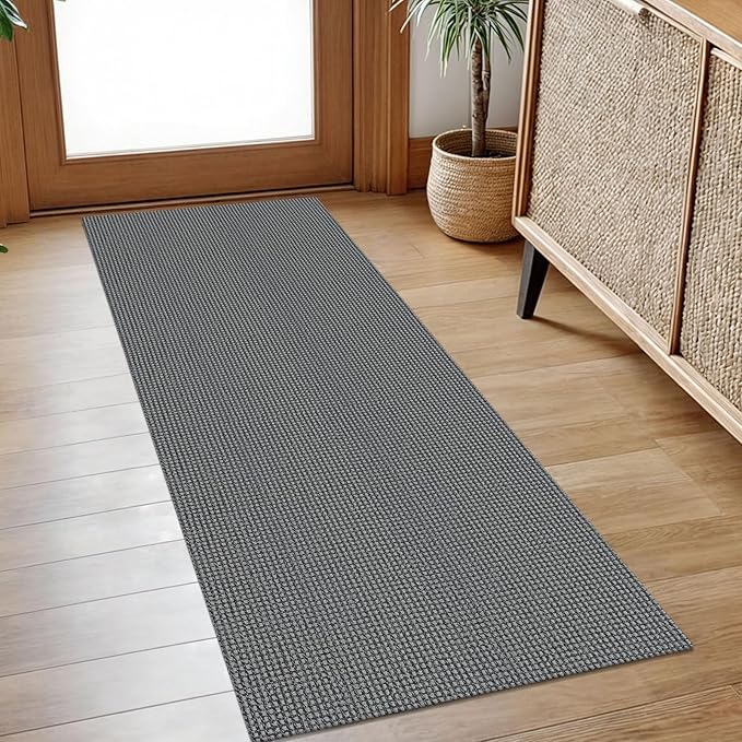 IOHOUZE Washable Runner Rug 2x5 Non Slip Runners for Hallways Entryway Runner Indoor, Kitchen Throw Rug Woven Cotton Floor Carpet for Hall Entrance Bedroom, Dark Grey