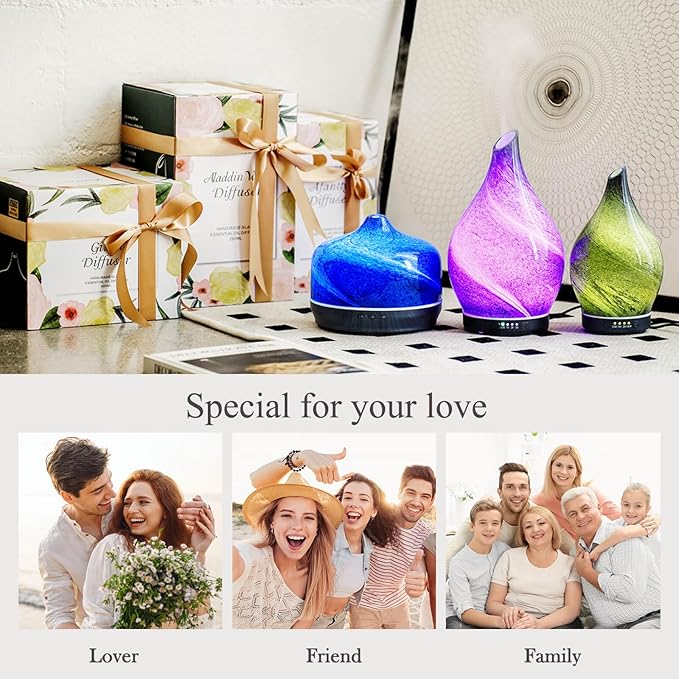 Porseme 150ml Essential Oil Diffuser Glass Color Changing Aroma Air Diffusers Aromatherapy Ultrasonic Cool Mist Humidifier 6 Running Hours Waterless Auto-Off for Sleeping Yoga Office Spa (Obsidian)
