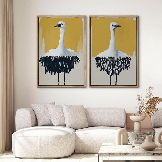 SIGNWIN Framed Canvas Print Wall Art Set Minimalist Crane Portrait Modern Bird Illustrations Modern Art Rustic Minimal for Living Room, Bedroom, Office - 16"x24"x2 Natural