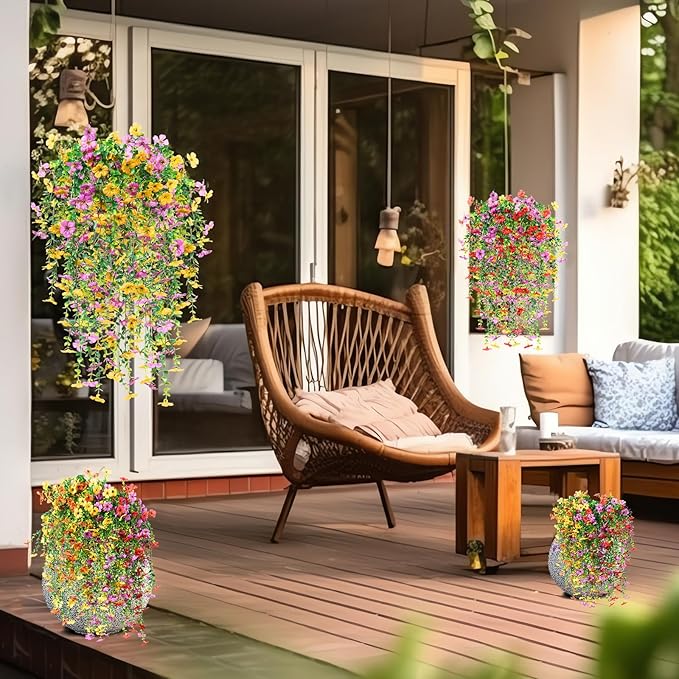 Hoteam 36 Pack Artificial Hanging Flowers Plants for Outdoors 30 Inch UV Resistant Fake Plastic Faux Artificial Plants Bulk for Planter Porch Patio Yard Garden Wedding Wall Indoor