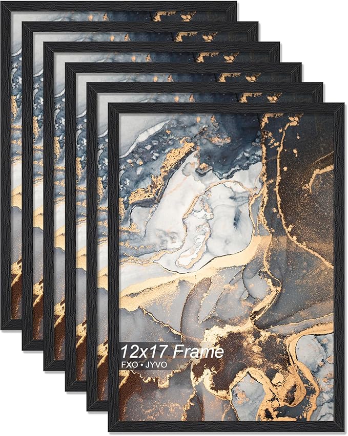 Engineered Wood 12x17 Picture Frame Set of 6, Black Frame for 12 x 17 Inch Picture Poster Photo, Light Weight 12 by 17 Frame with Wood-grain for Wall - 6 Pack/Black/12 x17