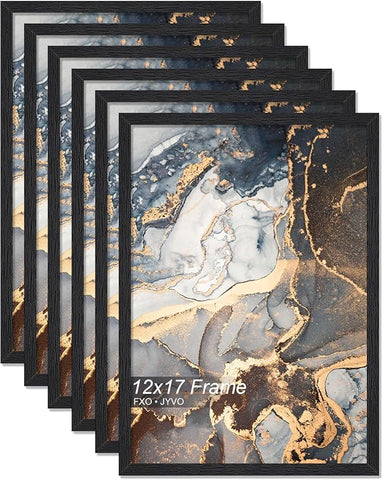 Engineered Wood 12x17 Picture Frame Set of 6, Black Frame for 12 x 17 Inch Picture Poster Photo, Light Weight 12 by 17 Frame with Wood-grain for Wall - 6 Pack/Black/12 x17