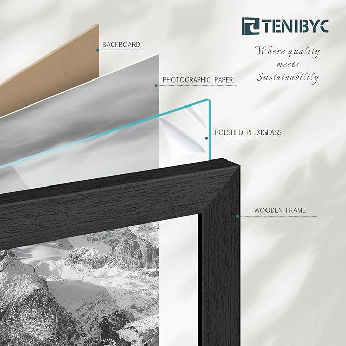 20x30 Poster Frame Set of 4, Textured Black Wood Picture Frame, Horizontal or Vertical Wall Hanging, Dissplay Photo, Poster, Map and Puzzle